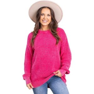 Max Studio Stitch Light Waffle Knit Cotton Blend Pullover Sweater Pink Women's